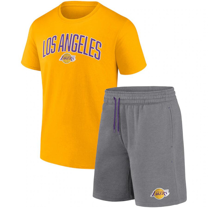Men's Los Angeles Lakers Yellow/Heather Gray Arch T-Shirt & Shorts Combo Set